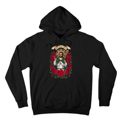 Red Roses San Judas Tadeo Con Bandera De MéXico God Tall Hoodie