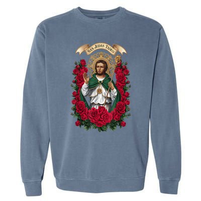 Red Roses San Judas Tadeo Con Bandera De MéXico God Garment-Dyed Sweatshirt