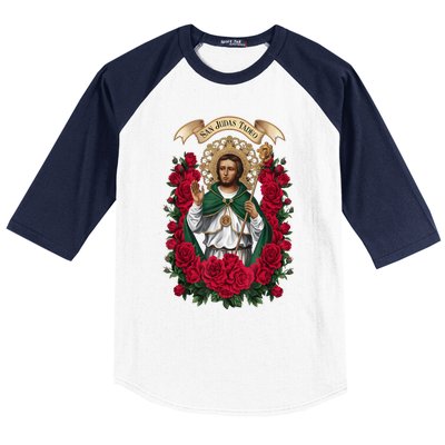 Red Roses San Judas Tadeo Con Bandera De MéXico God Baseball Sleeve Shirt