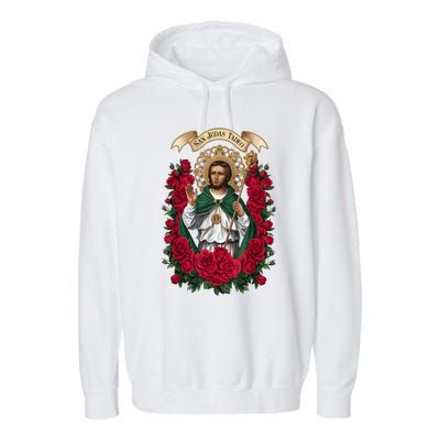 Red Roses San Judas Tadeo Con Bandera De MéXico God Garment-Dyed Fleece Hoodie