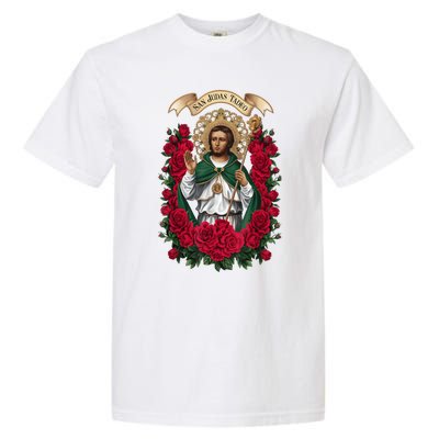 Red Roses San Judas Tadeo Con Bandera De MéXico God Garment-Dyed Heavyweight T-Shirt