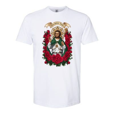 Red Roses San Judas Tadeo Con Bandera De MéXico God Softstyle CVC T-Shirt