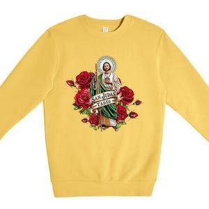 Red Roses San Judas Tadeo Con Bandera De MéXico Premium Crewneck Sweatshirt