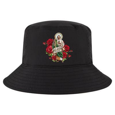 Red Roses San Judas Tadeo Con Bandera De MéXico Cool Comfort Performance Bucket Hat