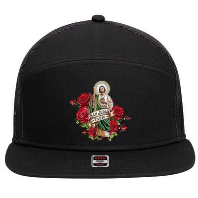 Red Roses San Judas Tadeo Con Bandera De MéXico 7 Panel Mesh Trucker Snapback Hat