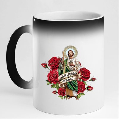 Red Roses San Judas Tadeo Con Bandera De MéXico 11oz Black Color Changing Mug