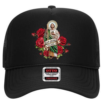 Red Roses San Judas Tadeo Con Bandera De MéXico High Crown Mesh Back Trucker Hat