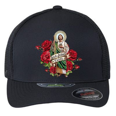 Red Roses San Judas Tadeo Con Bandera De MéXico Flexfit Unipanel Trucker Cap