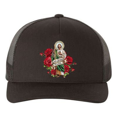 Red Roses San Judas Tadeo Con Bandera De MéXico Yupoong Adult 5-Panel Trucker Hat