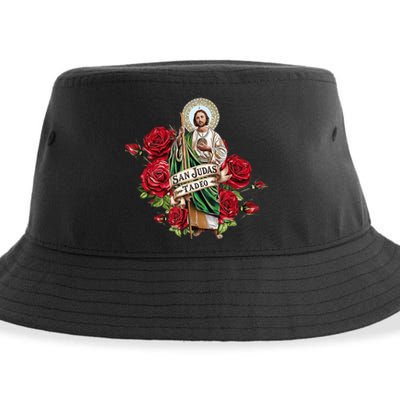 Red Roses San Judas Tadeo Con Bandera De MéXico Sustainable Bucket Hat