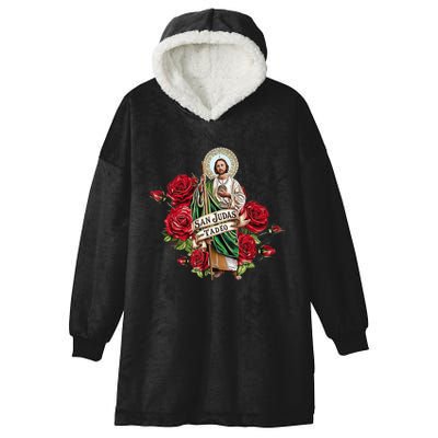 Red Roses San Judas Tadeo Con Bandera De MéXico Hooded Wearable Blanket