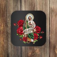 Red Roses San Judas Tadeo Con Bandera De MéXico Coaster