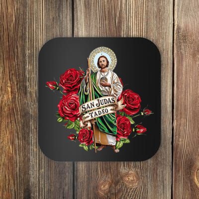 Red Roses San Judas Tadeo Con Bandera De MéXico Coaster