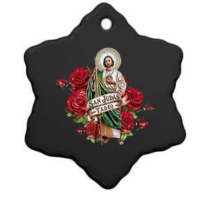 Red Roses San Judas Tadeo Con Bandera De MéXico Ceramic Star Ornament