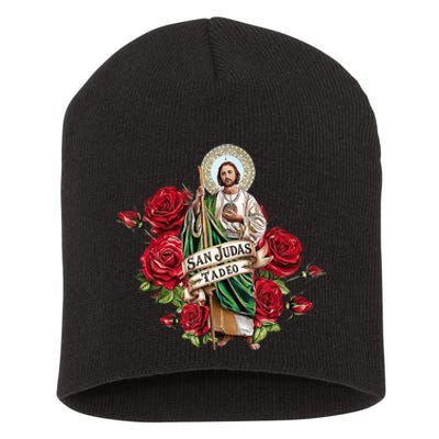 Red Roses San Judas Tadeo Con Bandera De MéXico Short Acrylic Beanie