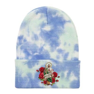 Red Roses San Judas Tadeo Con Bandera De MéXico Tie Dye 12in Knit Beanie