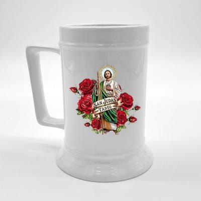 Red Roses San Judas Tadeo Con Bandera De MéXico Beer Stein