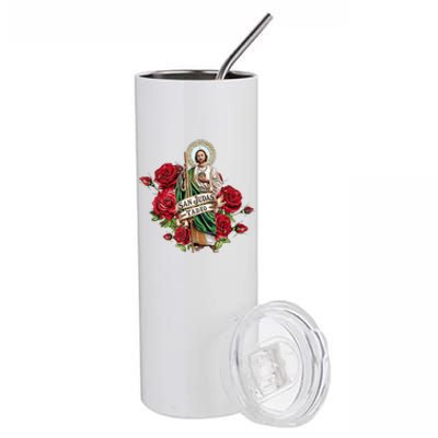 Red Roses San Judas Tadeo Con Bandera De MéXico Stainless Steel Tumbler