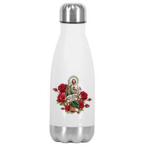 Red Roses San Judas Tadeo Con Bandera De MéXico Stainless Steel Insulated Water Bottle