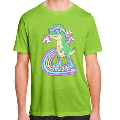 Retro Roller Skating Dinosaur With Rainbow And Cloud Friends Adult ChromaSoft Performance T-Shirt