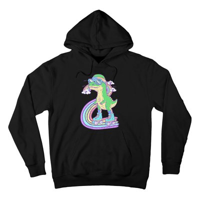 Retro Roller Skating Dinosaur With Rainbow And Cloud Friends Hoodie