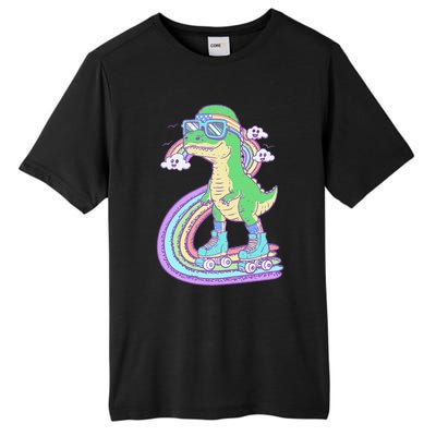 Retro Roller Skating Dinosaur With Rainbow And Cloud Friends Tall Fusion ChromaSoft Performance T-Shirt