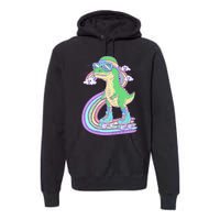 Retro Roller Skating Dinosaur With Rainbow And Cloud Friends Premium Hoodie