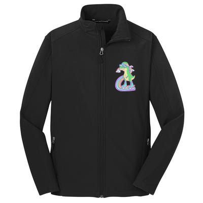 Retro Roller Skating Dinosaur With Rainbow And Cloud Friends Core Soft Shell Jacket