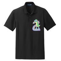 Retro Roller Skating Dinosaur With Rainbow And Cloud Friends Dry Zone Grid Polo