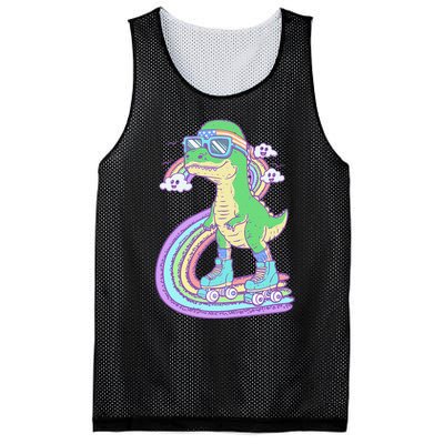 Retro Roller Skating Dinosaur With Rainbow And Cloud Friends Mesh Reversible Basketball Jersey Tank