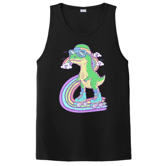 Retro Roller Skating Dinosaur With Rainbow And Cloud Friends PosiCharge Competitor Tank