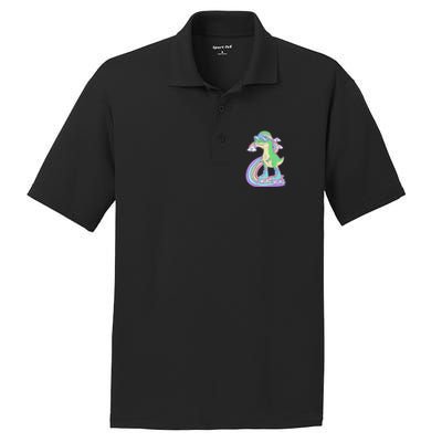 Retro Roller Skating Dinosaur With Rainbow And Cloud Friends PosiCharge RacerMesh Polo