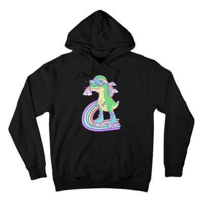 Retro Roller Skating Dinosaur With Rainbow And Cloud Friends Tall Hoodie