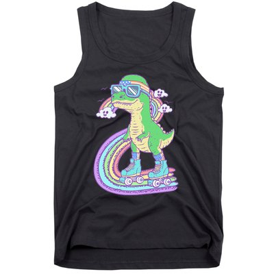 Retro Roller Skating Dinosaur With Rainbow And Cloud Friends Tank Top