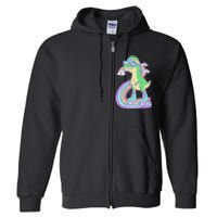 Retro Roller Skating Dinosaur With Rainbow And Cloud Friends Full Zip Hoodie