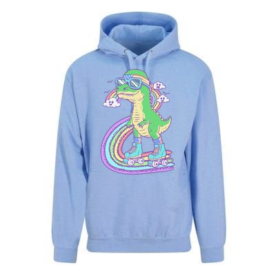 Retro Roller Skating Dinosaur With Rainbow And Cloud Friends Unisex Surf Hoodie