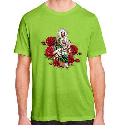 Red Roses San Judas Tadeo Con Bandera De MéXico Adult ChromaSoft Performance T-Shirt