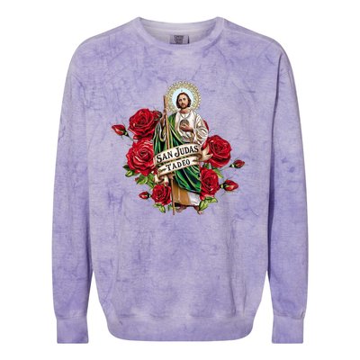 Red Roses San Judas Tadeo Con Bandera De MéXico Colorblast Crewneck Sweatshirt