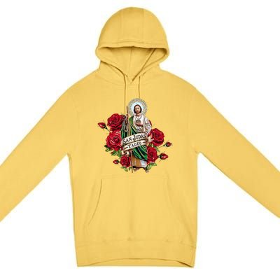 Red Roses San Judas Tadeo Con Bandera De MéXico Premium Pullover Hoodie