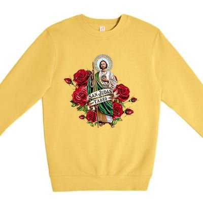 Red Roses San Judas Tadeo Con Bandera De MéXico Premium Crewneck Sweatshirt