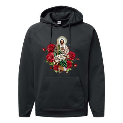 Red Roses San Judas Tadeo Con Bandera De MéXico Performance Fleece Hoodie