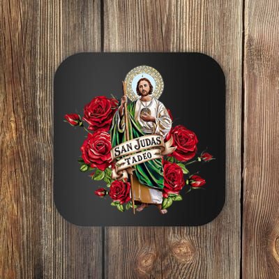 Red Roses San Judas Tadeo Con Bandera De MéXico Coaster