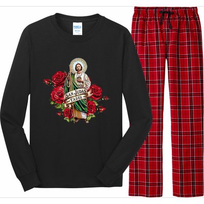 Red Roses San Judas Tadeo Con Bandera De MéXico Long Sleeve Pajama Set