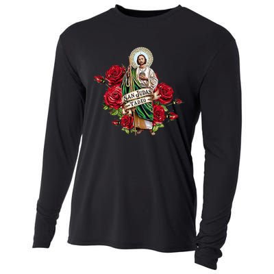 Red Roses San Judas Tadeo Con Bandera De MéXico Cooling Performance Long Sleeve Crew