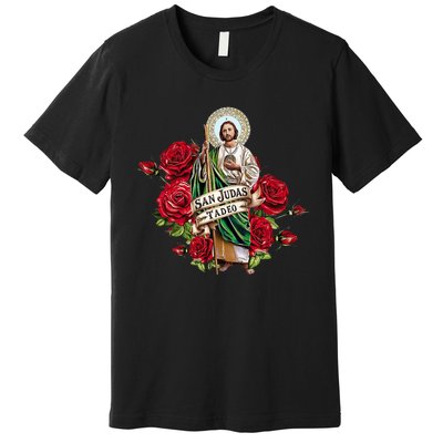 Red Roses San Judas Tadeo Con Bandera De MéXico Premium T-Shirt