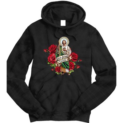 Red Roses San Judas Tadeo Con Bandera De MéXico Tie Dye Hoodie