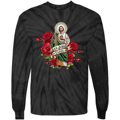 Red Roses San Judas Tadeo Con Bandera De MéXico Tie-Dye Long Sleeve Shirt