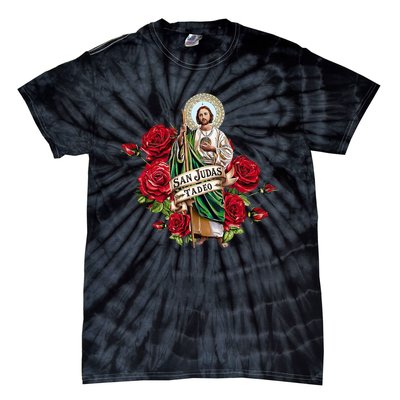 Red Roses San Judas Tadeo Con Bandera De MéXico Tie-Dye T-Shirt