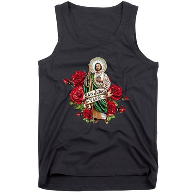 Red Roses San Judas Tadeo Con Bandera De MéXico Tank Top