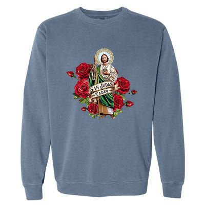 Red Roses San Judas Tadeo Con Bandera De MéXico Garment-Dyed Sweatshirt